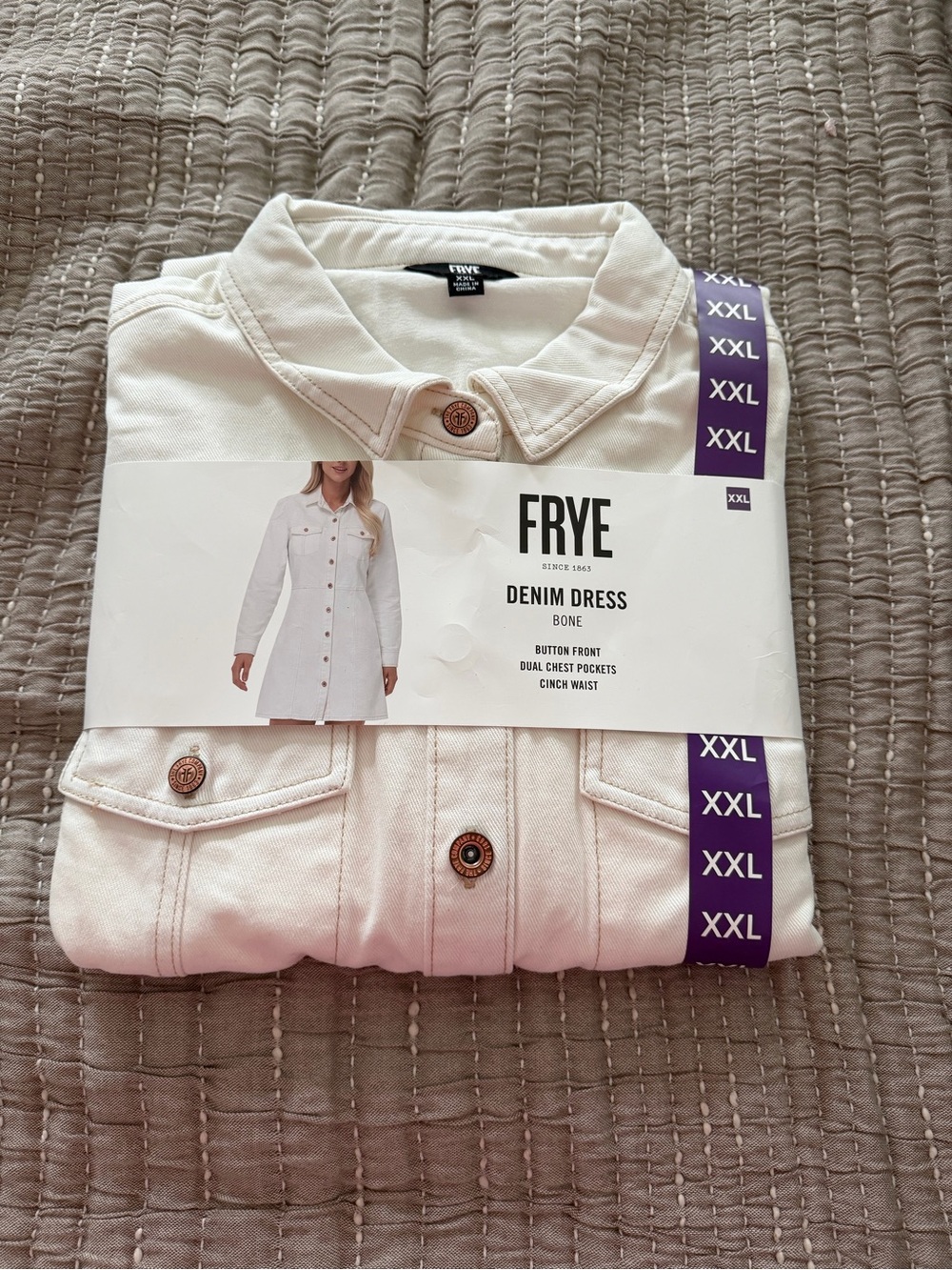 Frye Bone Denim Button-Front Long Sleeve Shirt Dress